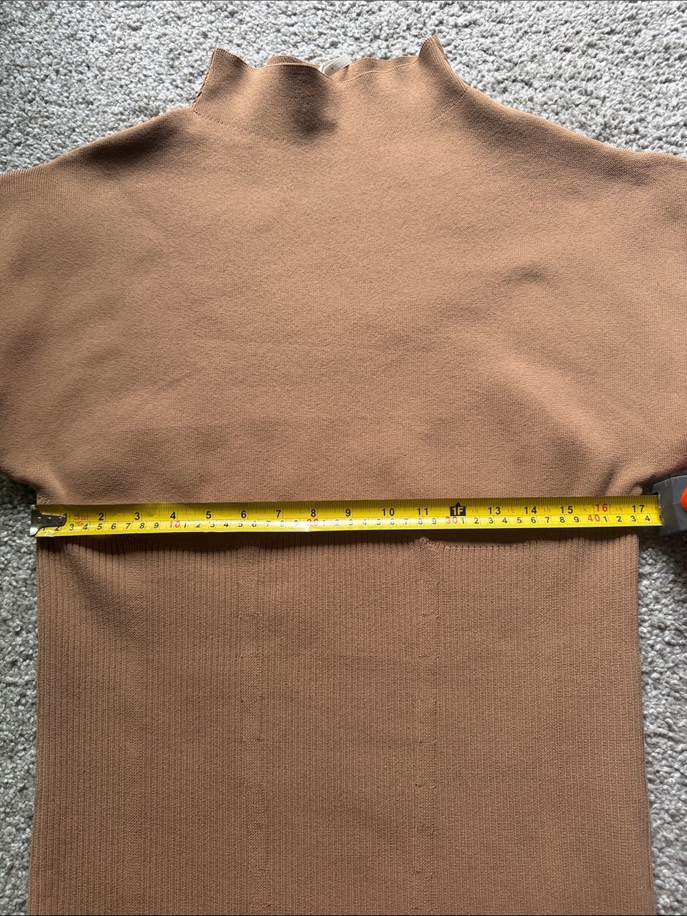 Anthropologie Camel-Tan Mini Sweater Dress Cap Sleeve Knit Size L - Picture 9 of 9
